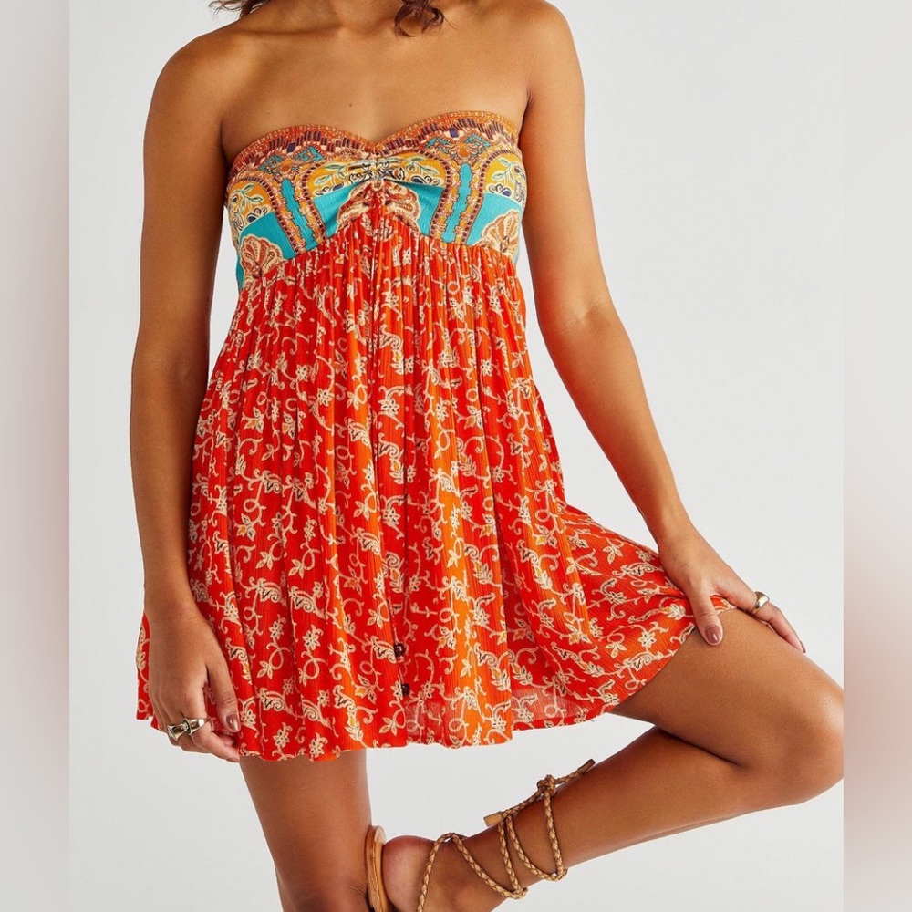 Free People Romper Red/Orange Paisley